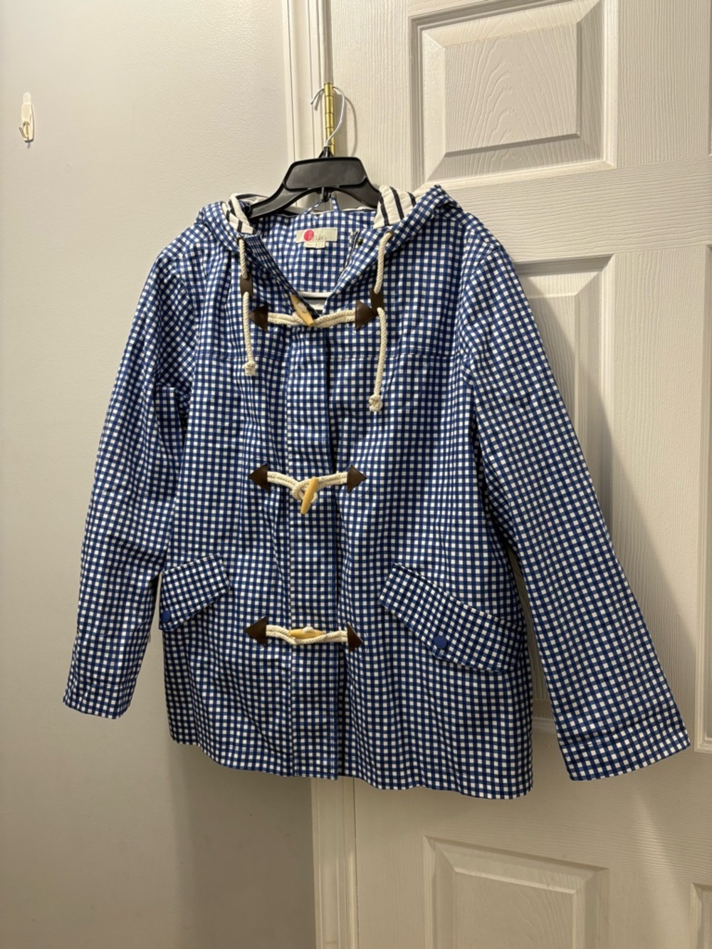 Boden Blue Gingham Hooded Toggle Rain Jacket Size US 18 - Picture 2 of 5